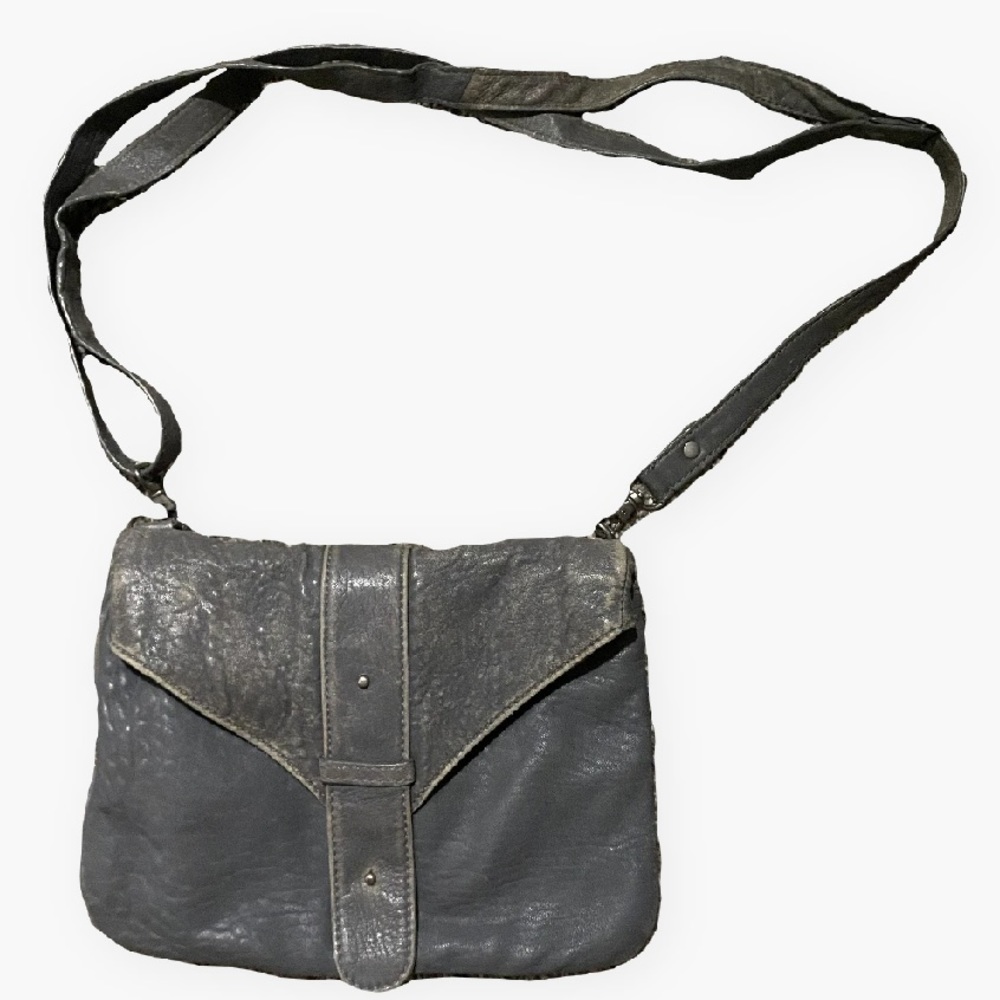 J. Jill Genuine Leather Vintage Grey Messenger Crossbody Bag